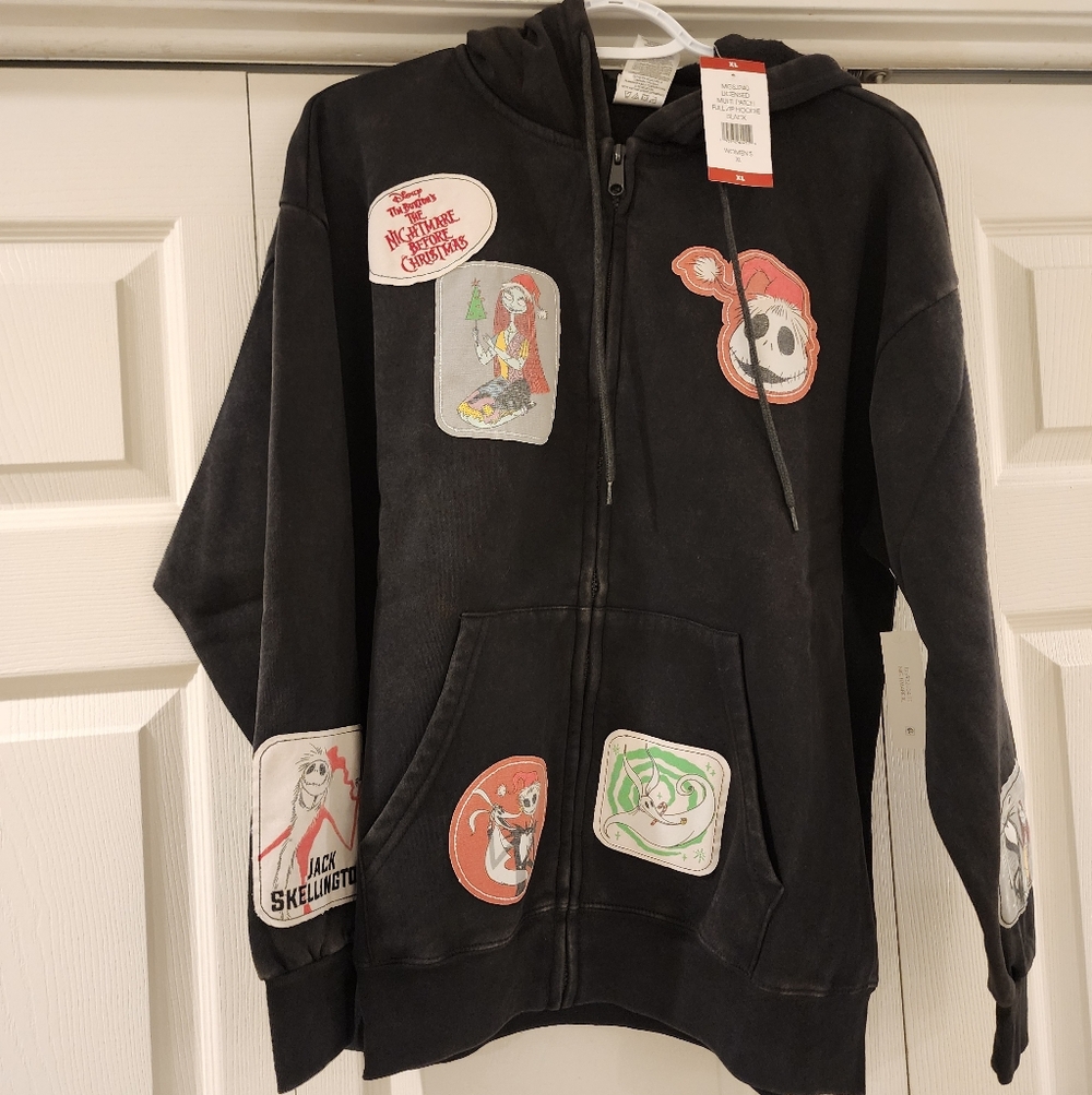 Disney Black Hoodie with Jack Skellington Patches Nightmare Before Christmas XL